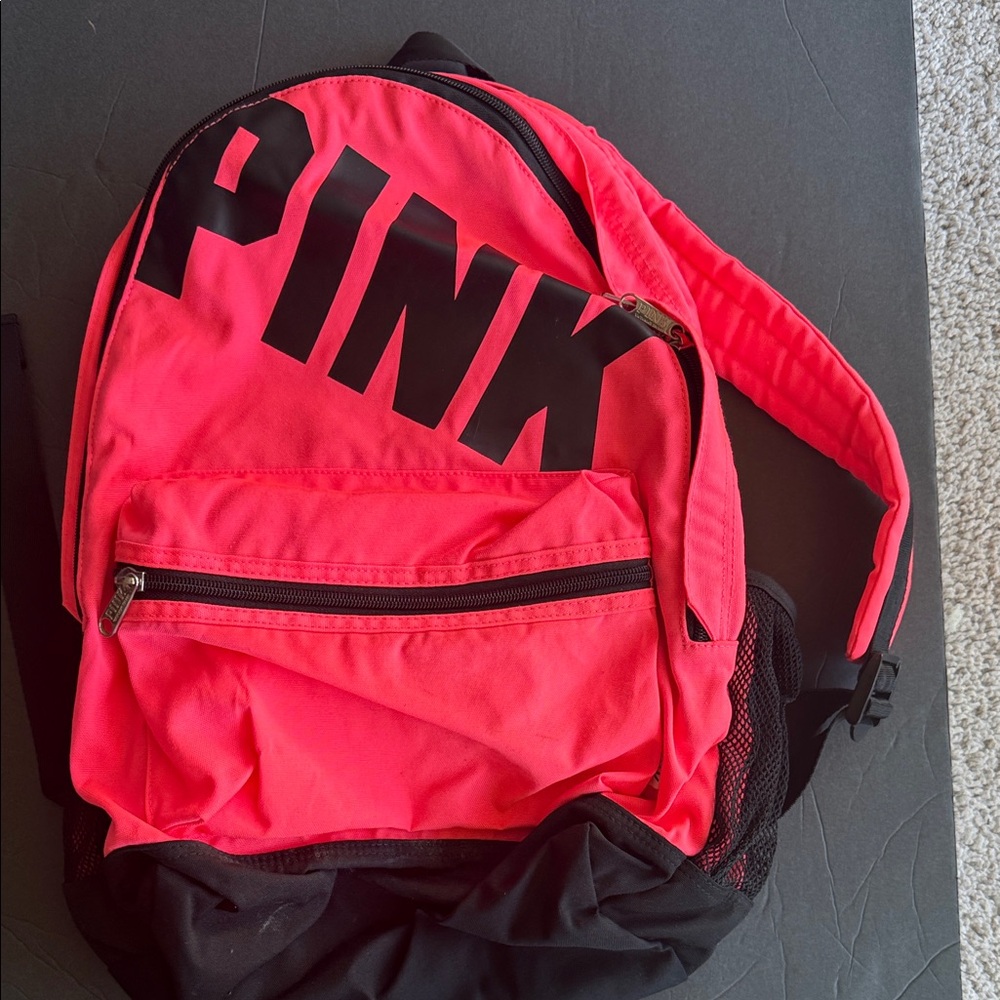 PINK Victoria's Secret Bright Pink and Black Backpack